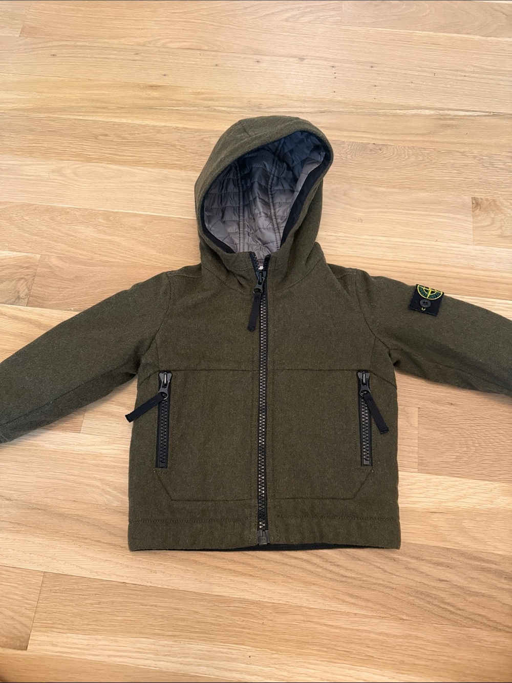Stone Island Olive Green Hooded Puffer Jacket for Kids